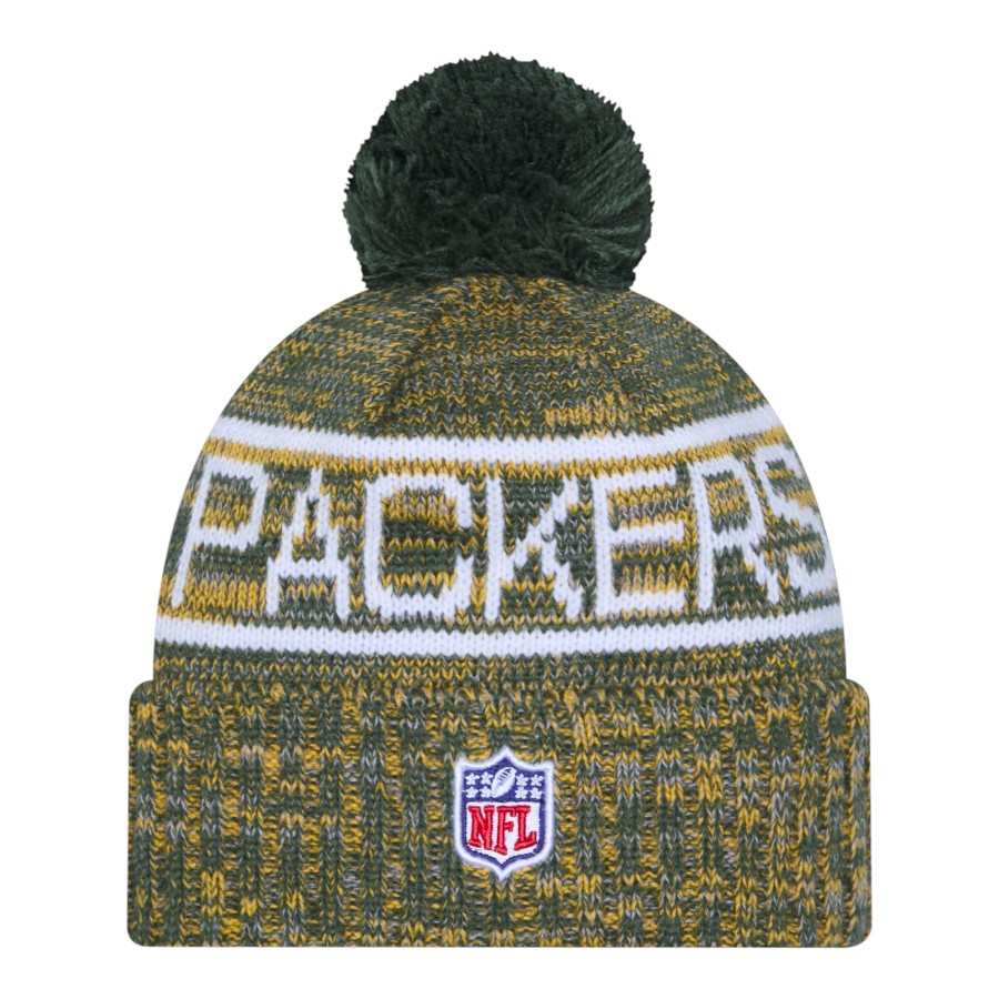 Green Bay Packers Green 2025 Sideline Cold Weather New Era Cuffed Beanie Knit Hat with Pom