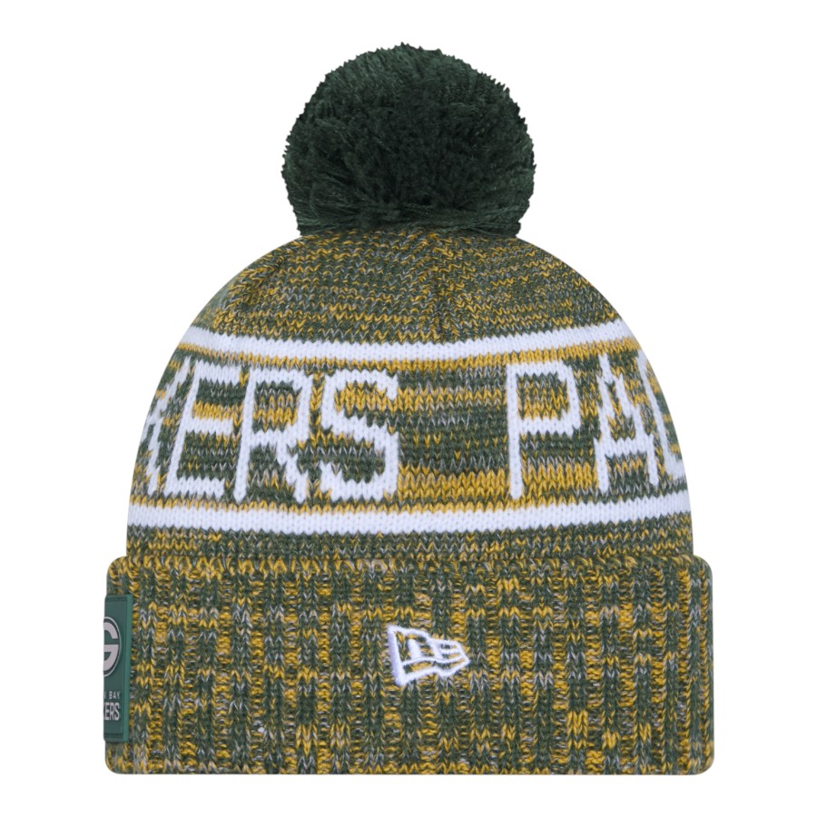 Green Bay Packers Green 2025 Sideline Cold Weather New Era Cuffed Beanie Knit Hat with Pom