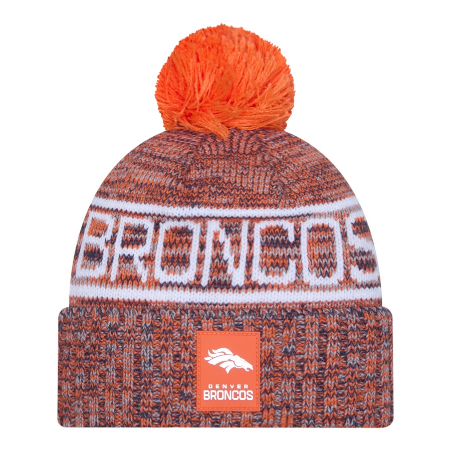 Denver Broncos Orange 2025 Sideline Cold Weather New Era Cuffed Beanie Knit Hat with Pom