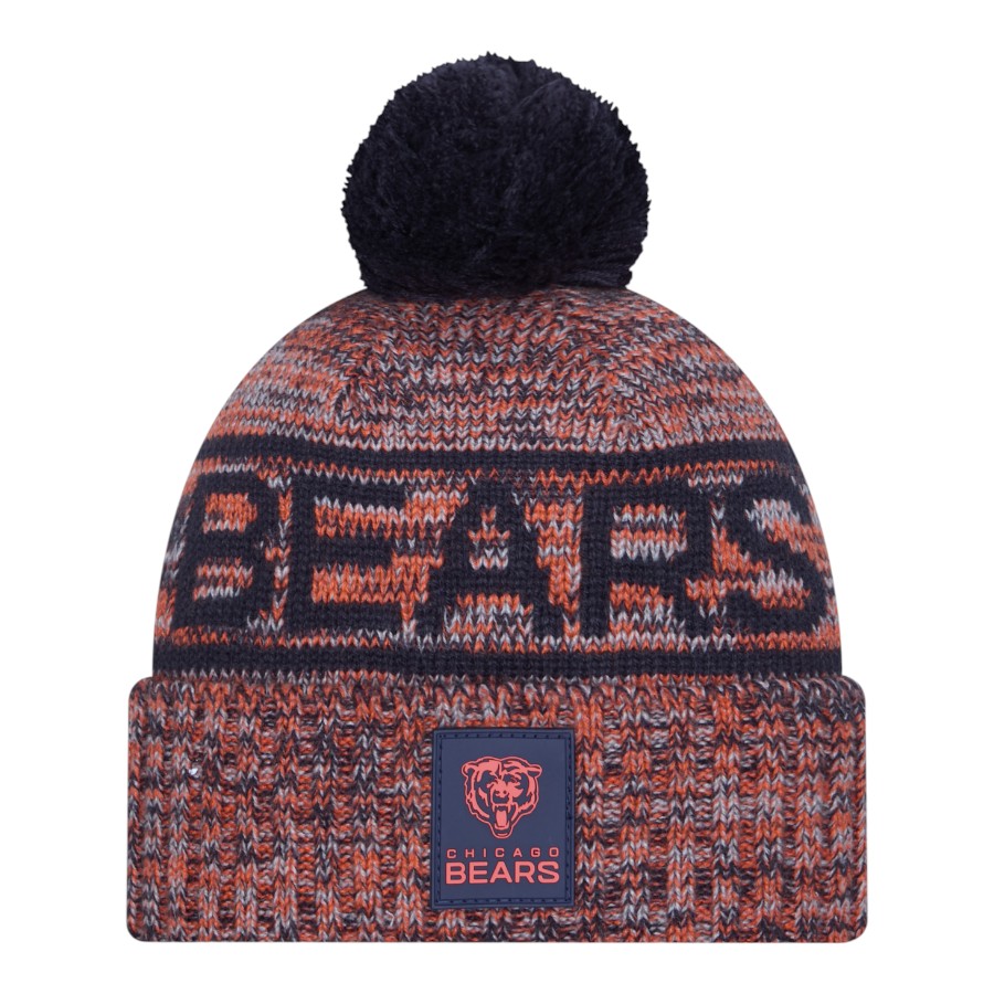 Chicago Bears Navy 2025 Sideline Cold Weather New Era Cuffed Beanie Knit Hat with Pom