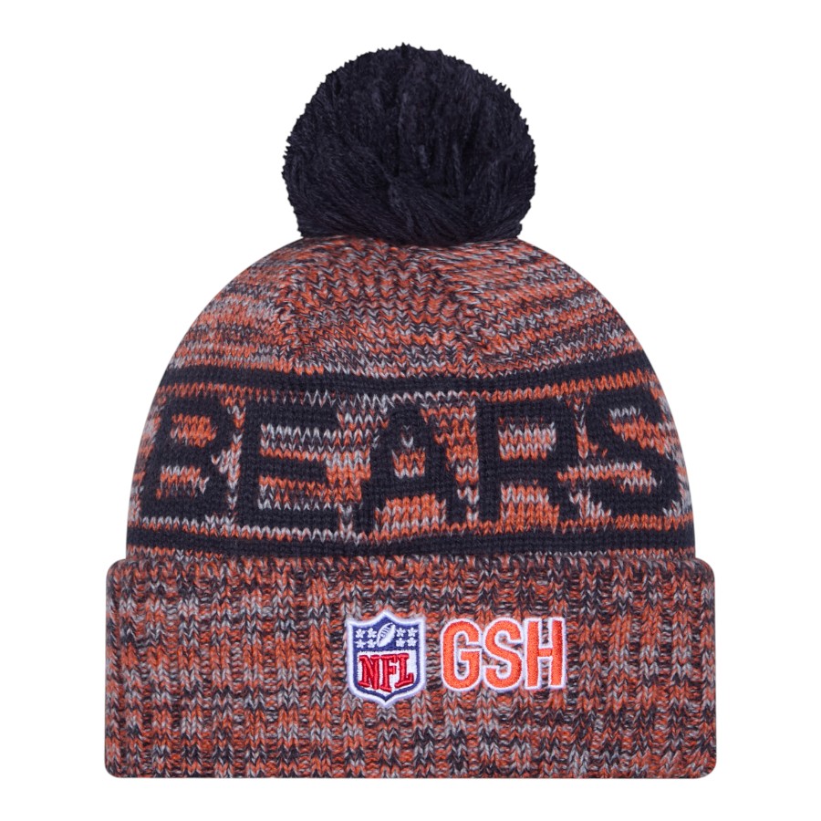Chicago Bears Navy 2025 Sideline Cold Weather New Era Cuffed Beanie Knit Hat with Pom
