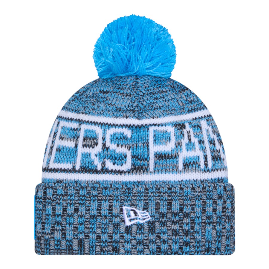 Carolina Panthers Blue 2025 Sideline Cold Weather New Era Cuffed Beanie Knit Hat with Pom