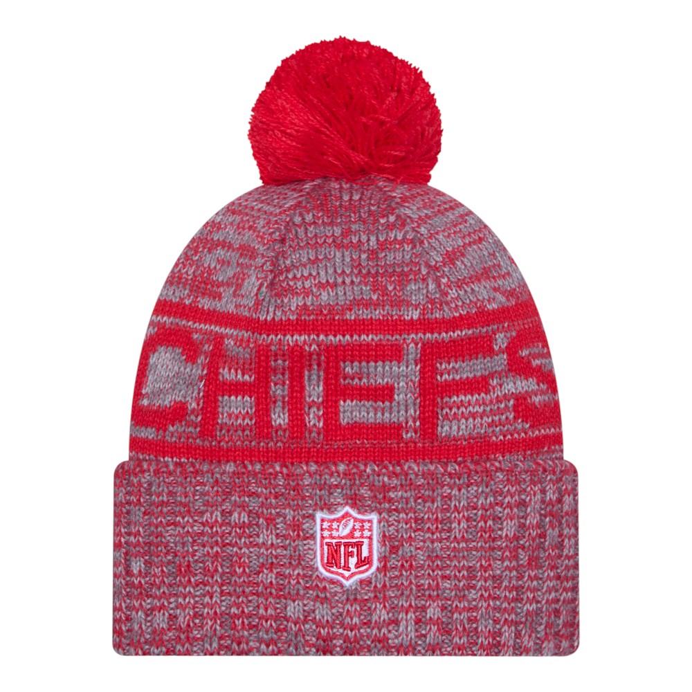 Kansas City Chiefs 2025 Sideline Cold Weather New Era Cuffed Beanie Knit Hat with Pom