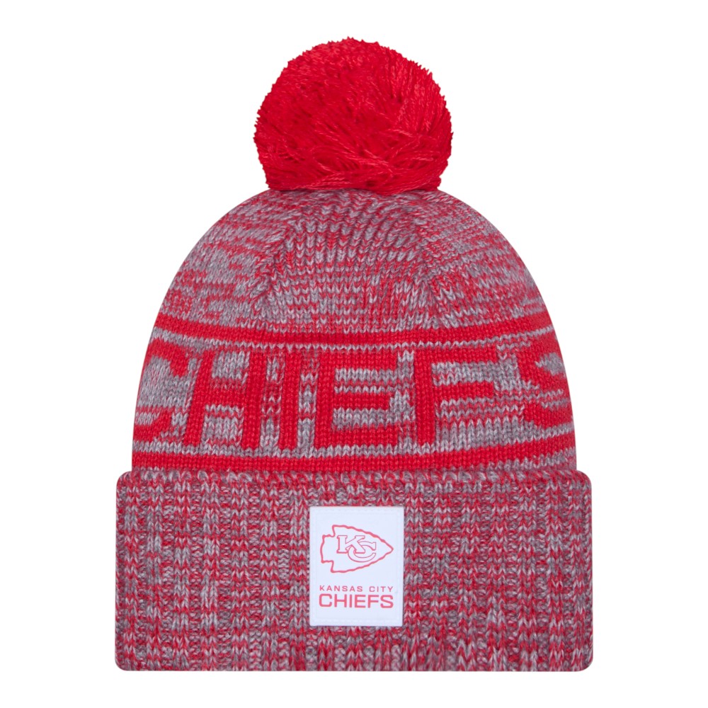 Kansas City Chiefs 2025 Sideline Cold Weather New Era Cuffed Beanie Knit Hat with Pom
