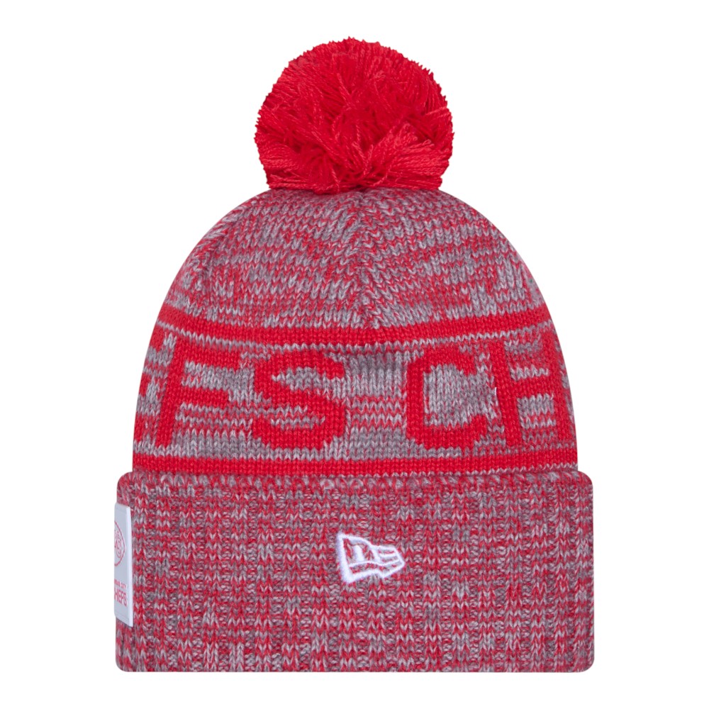 Kansas City Chiefs 2025 Sideline Cold Weather New Era Cuffed Beanie Knit Hat with Pom