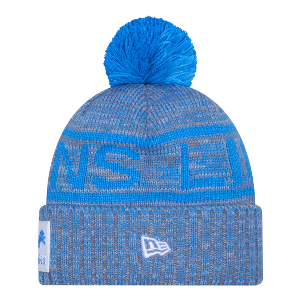 Detroit Lions Gray 2025 Sideline Cold Weather New Era Cuffed Beanie Knit Hat with Pom