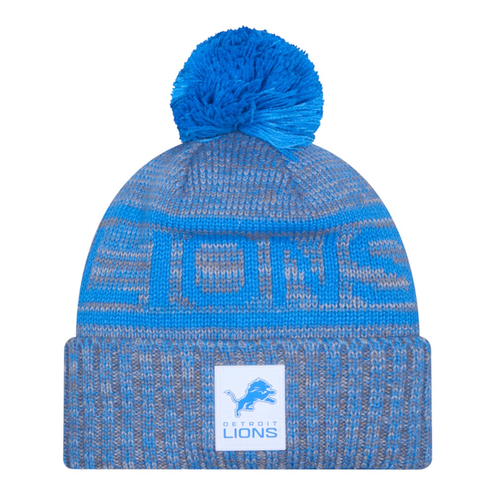 Detroit Lions Gray 2025 Sideline Cold Weather New Era Cuffed Beanie Knit Hat with Pom