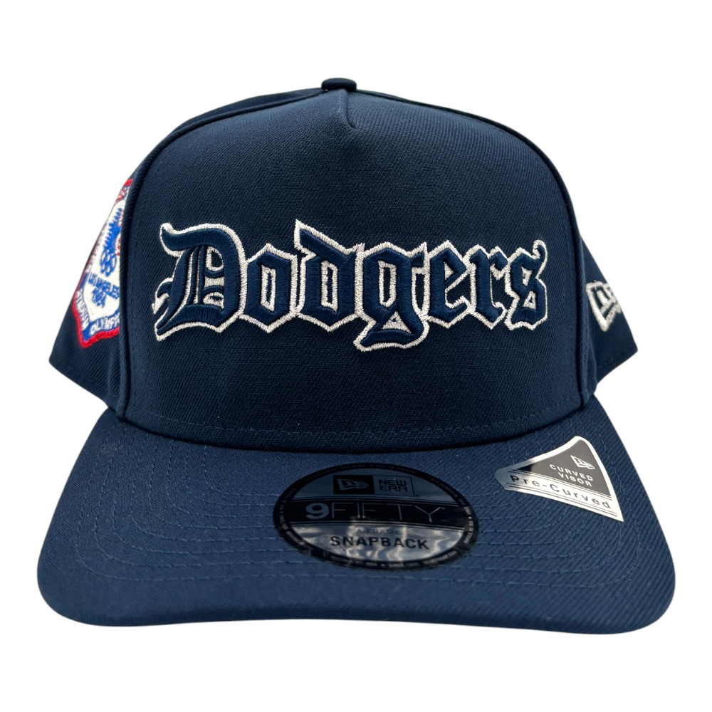 Los Angeles Dodgers Dark Blue Old English 1984 Olympic Patch Grey UV New Era 9FIFTY A-Frame Snapback Hat