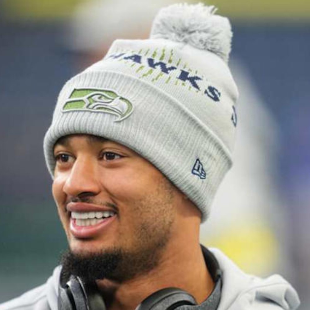 Seattle Seahawks Wolf Gray 2025 Rivalries Collection Sideline New Era Cuffed Beanie Knit Hat with Pom