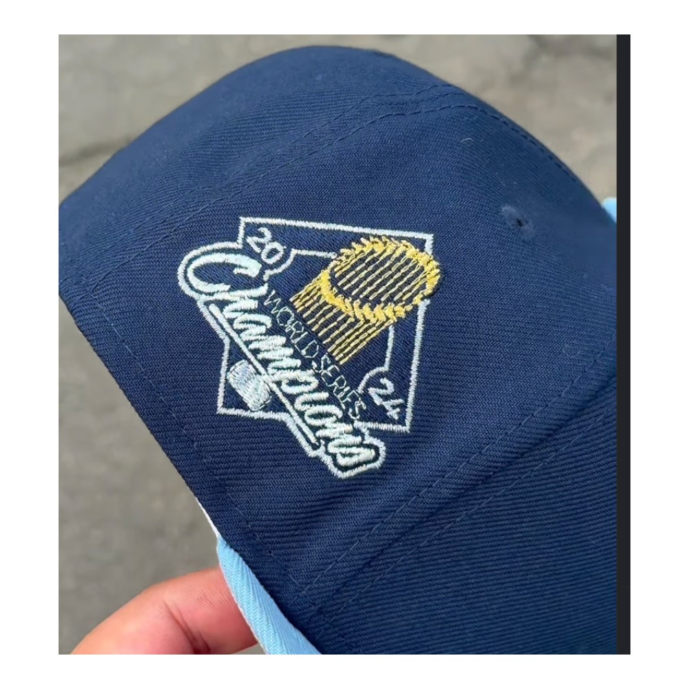 Los Angeles Dodgers Navy and Icy Blue 2Tone 2024 WS Champions Patch Grey UV New Era 59FIFTY Fitted Hat