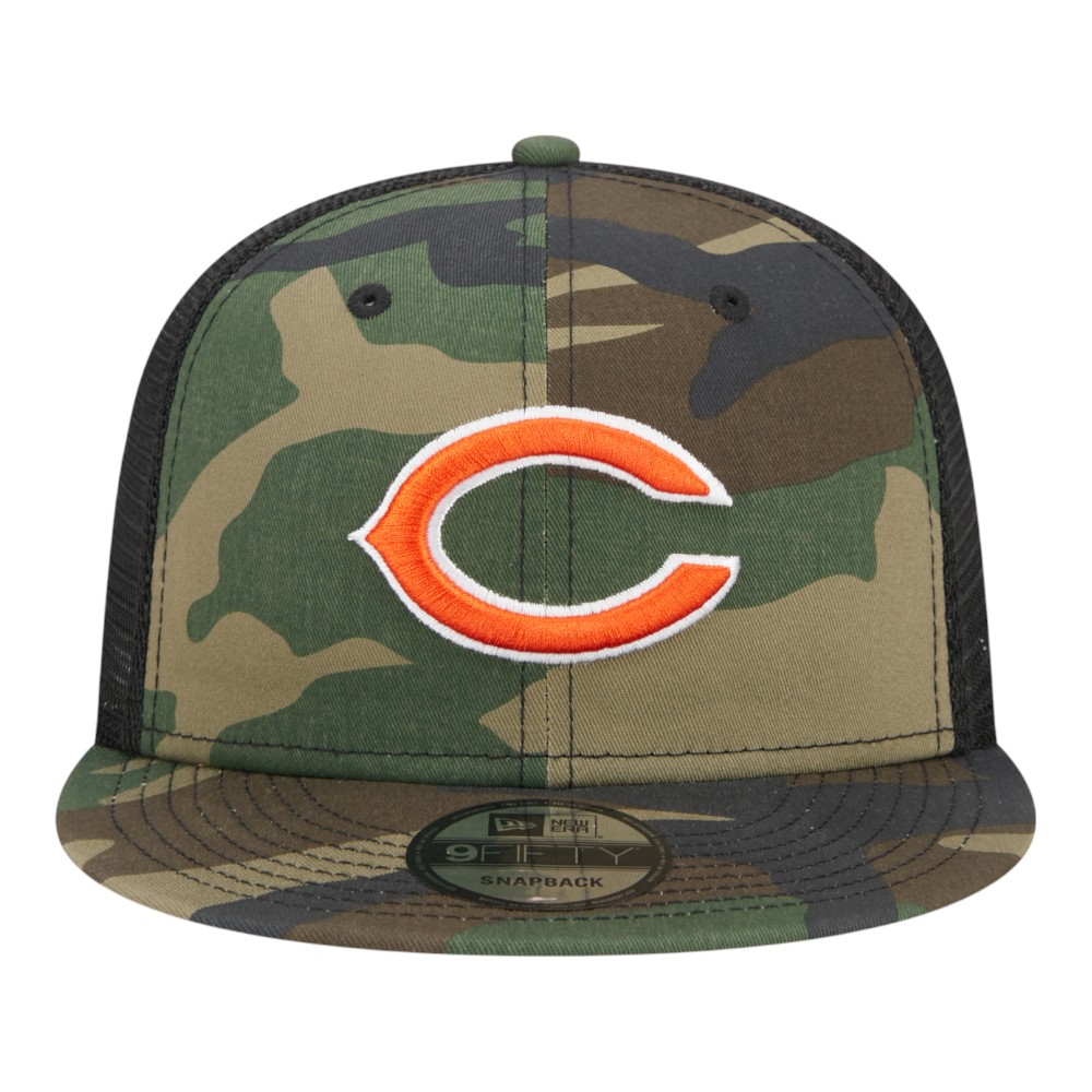 Chicago Bears Woodland Camo Basic Trucker New Era 9FIFTY Snapback Hat