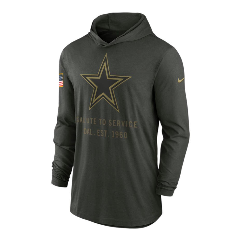 Dallas Cowboys Forest Green 2025 Salute to Service Sideline Dri-FIT Lightweight Hooded Pullover