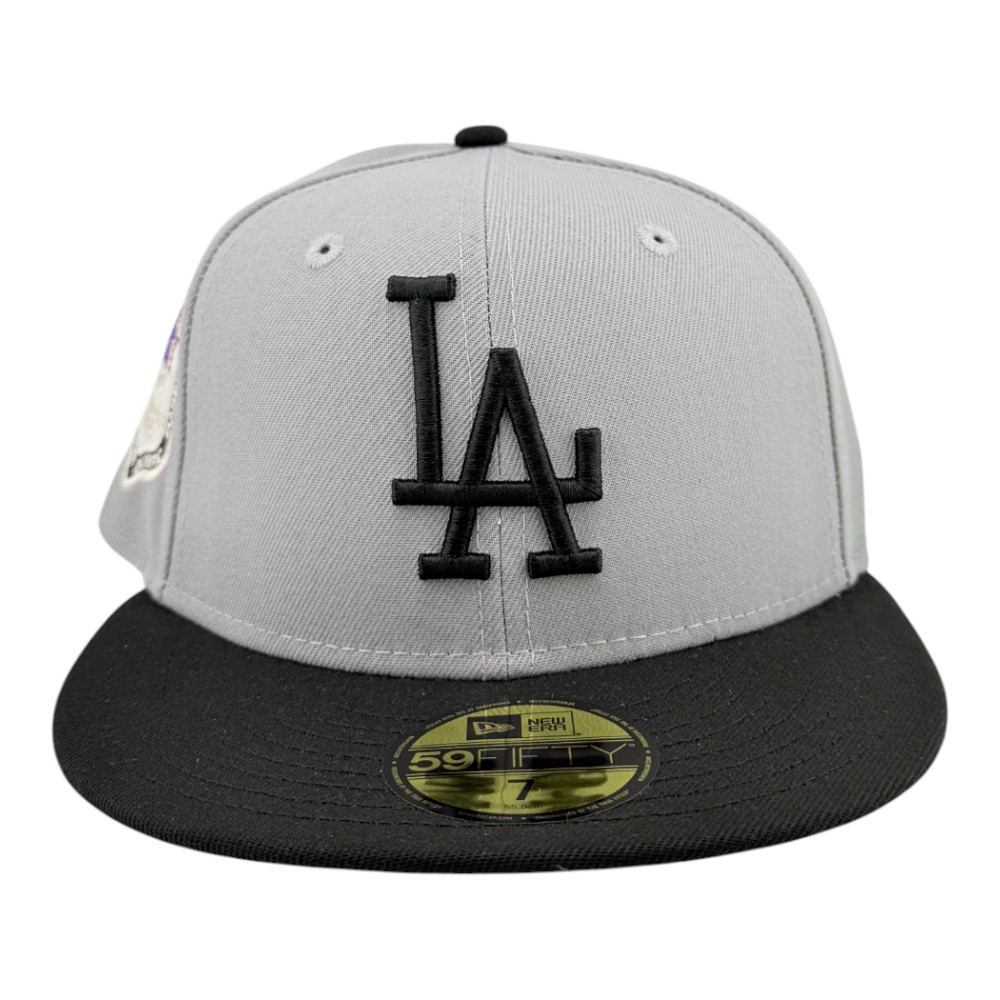 Los Angeles Dodgers Grey and Black Cooperstown Logo 1984 Olympic Patch Green UV New Era 59FIFTY Fitted Hat
