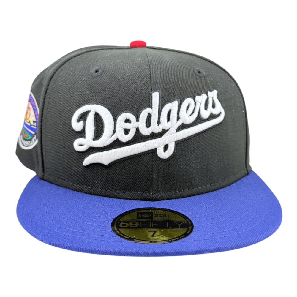 Los Angeles Dodgers Black and Royal Script 50th Anniversary Patch Green UV New Era 59FIFTY Fitted Hat