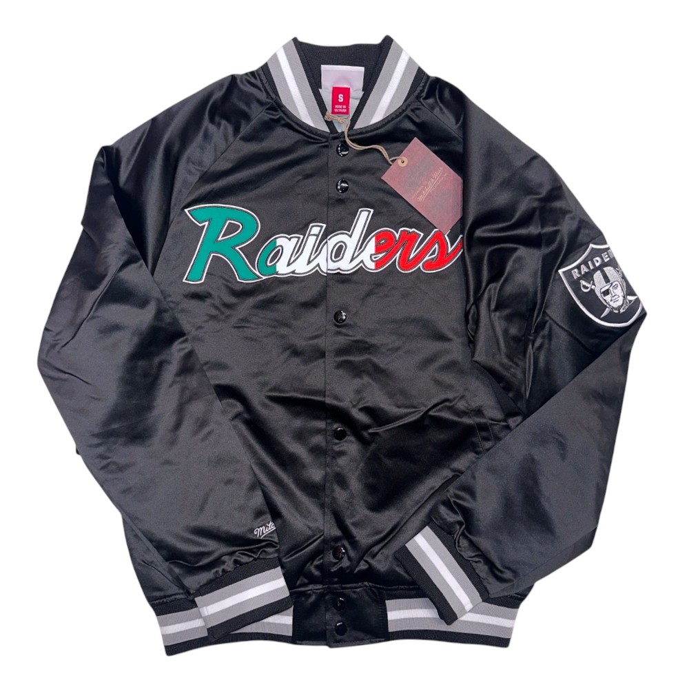Las Vegas Raiders Black with Mexico Script Logo Pro Image Exclusive Mitchell & Ness Button Up Jacket