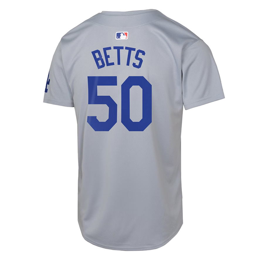 Youth Los Angeles Dodgers Mookie Betts 2025 World Series Patch Grey Road Nike Limited Jersey