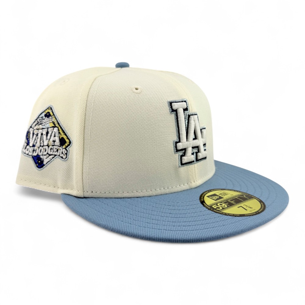 Los Angeles Dodgers Chrome and Faded Blue Viva Patch Grey UV New Era 59FIFTY Fitted Hat