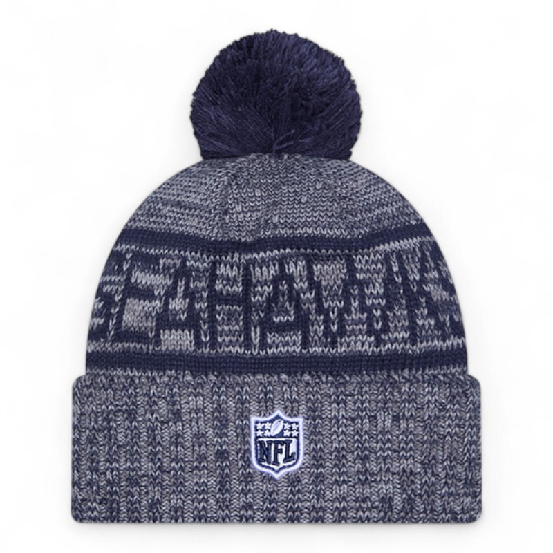 Seattle Seahawks Gray 2025 Sideline Cold Weather New Era Cuffed Beanie Knit Hat with Pom