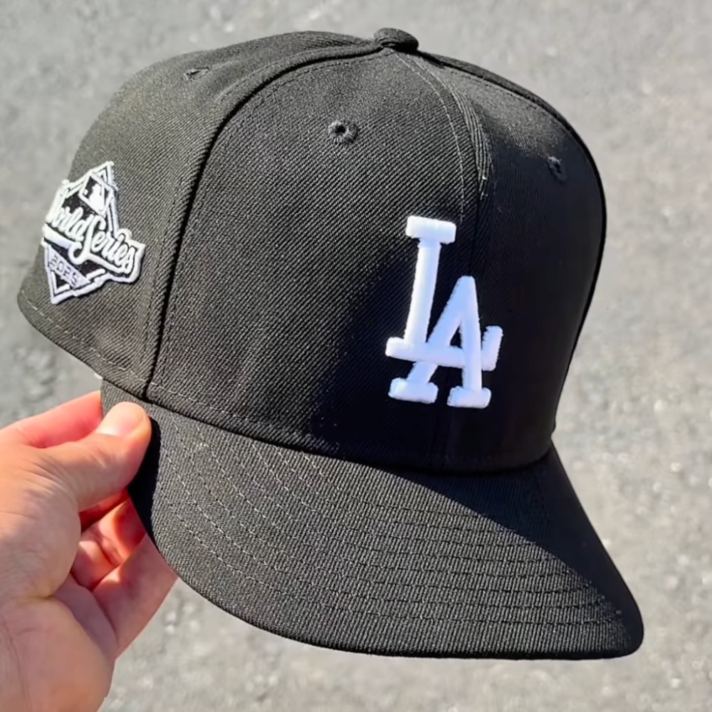 Los Angeles Dodgers Black and White 2025 World Series Patch Grey UV New Era 59FIFTY Fitted Hat