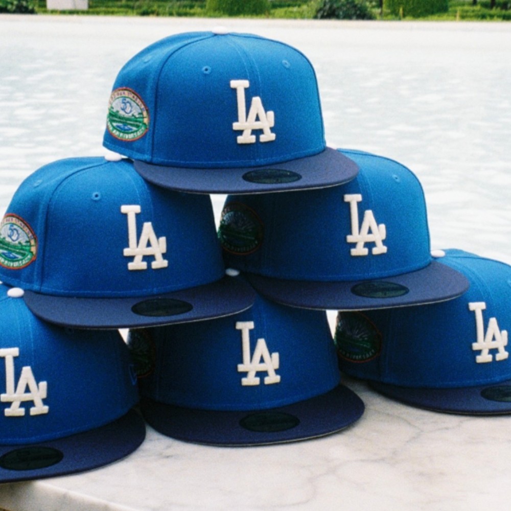 Los Angeles Dodgers Blue Two Tone "Getty" 50th Anniversary Side Patch Grey UV New Era 59FIFTY Fitted Hat