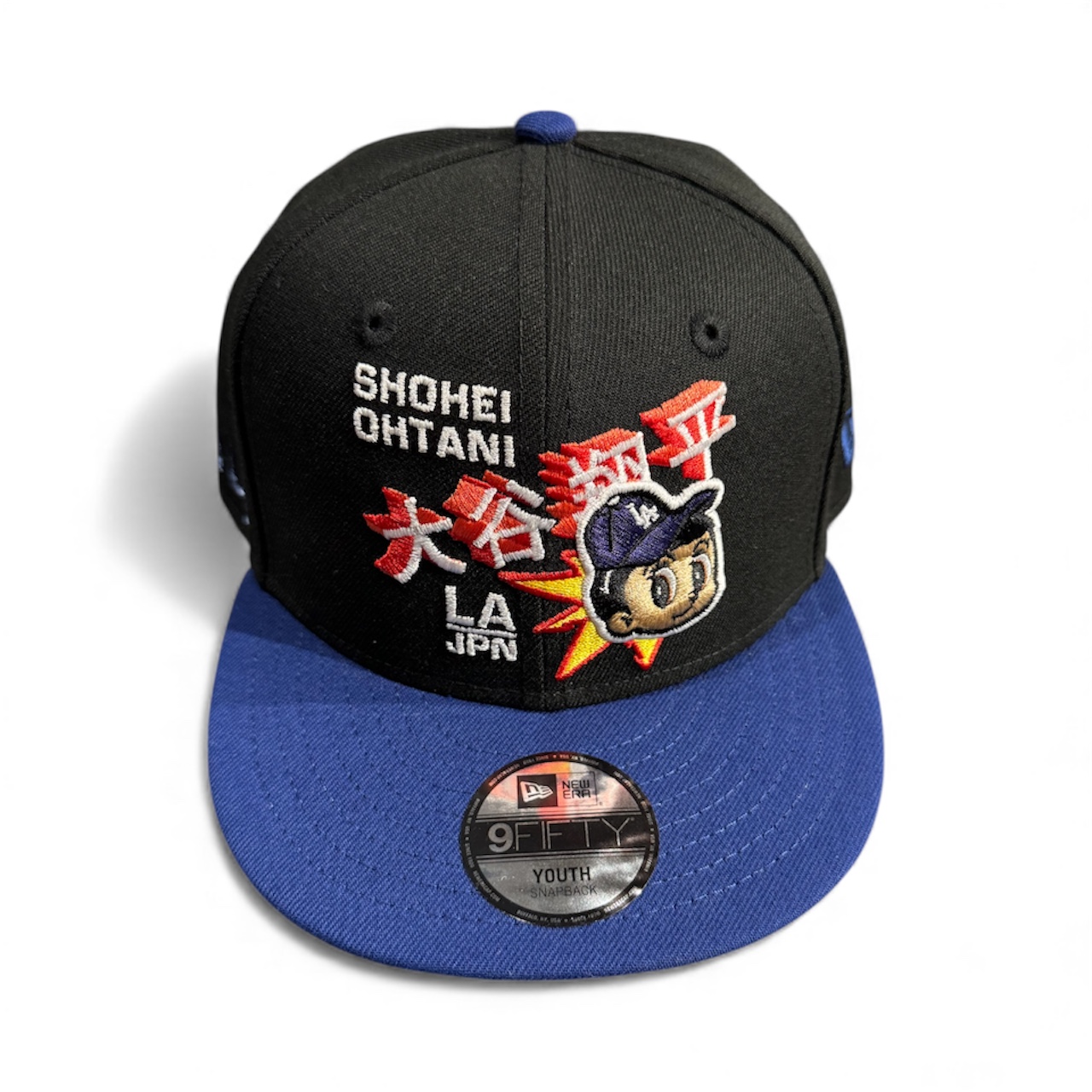 Youth Los Angeles Dodgers Black and Royal Blue Ohtani Anime ITFDB Patch Gray UV New Era 9FIFTY Snapback Hat