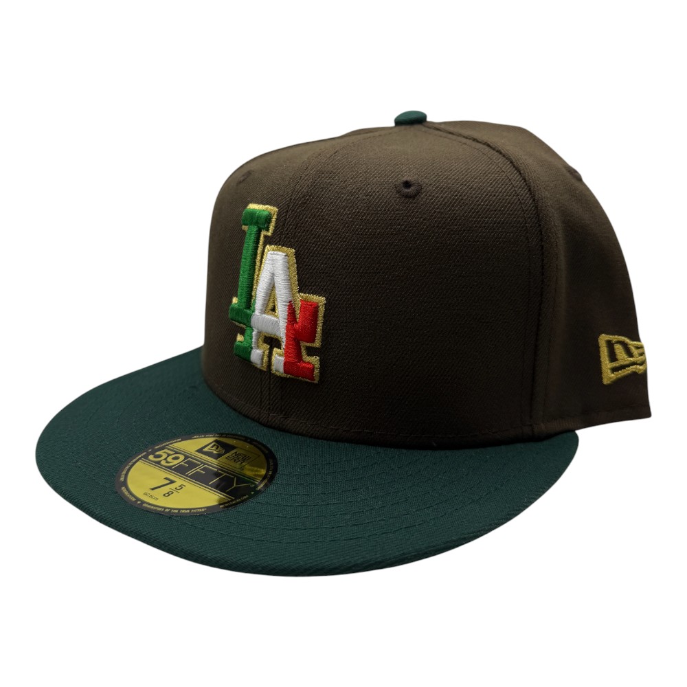Los Angeles Dodgers Brown and Green Hecho En Mexico Eagle Patch Grey UV New Era 59FIFTY Fitted Hat
