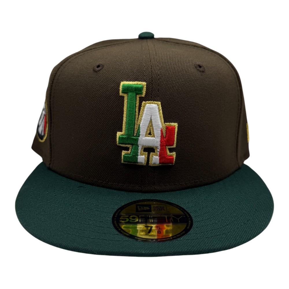 Los Angeles Dodgers Brown and Green Hecho En Mexico Eagle Patch Grey UV New Era 59FIFTY Fitted Hat