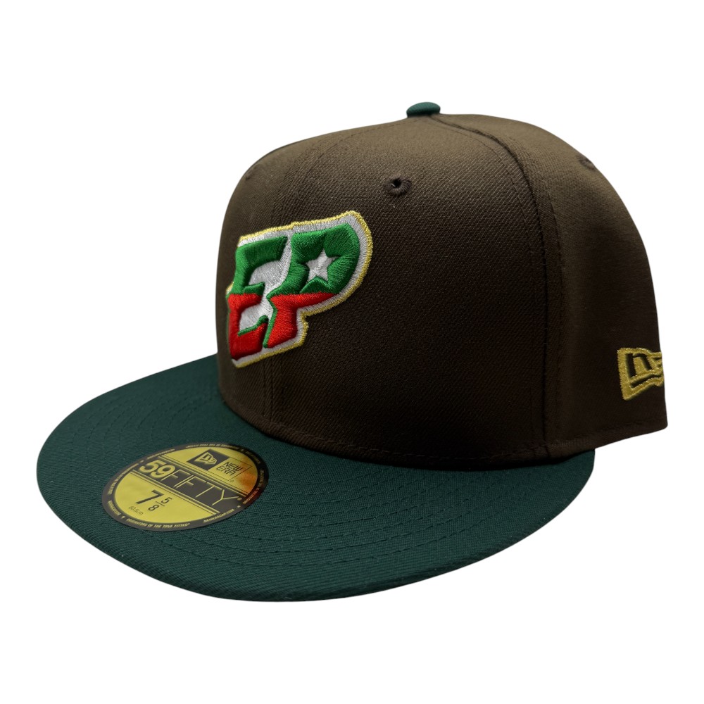El Paso Chihuahuas Brown and Green Hecho En Mexico Eagle Patch Grey UV New Era 59FIFTY Fitted Hat