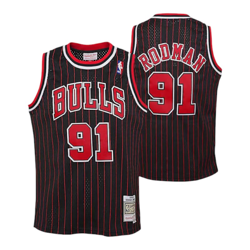 Youth Chicago Bulls Dennis Rodman Mitchell & Ness 1995-96 Hardwood Classics Swingman Black Pinstripe Jersey