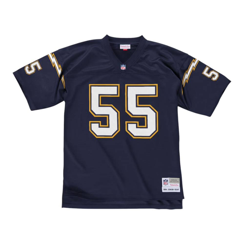 未使用品 NFL SEAU 55 starter製KOREA製 ゲームシャツ San Diego Chargers Junior Seau Navy 1994 Mitchell & Ness Legacy