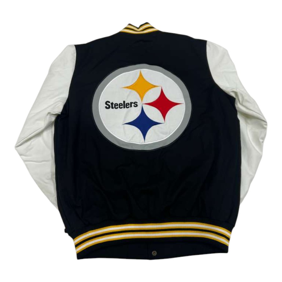 Pittsburgh Steelers Black Varsity Jacket GIII Genuine NFL Full-Snap