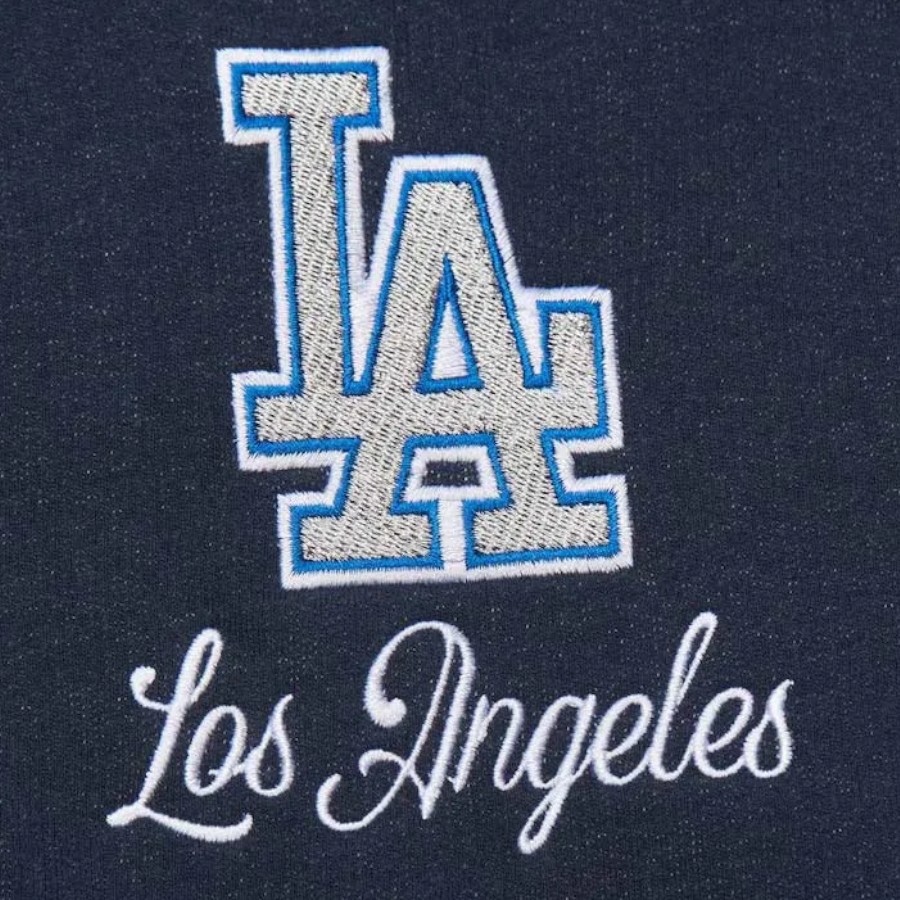 Los Angeles Dodgers Navy Washed Fleece Mitchell & Ness Full-Snap Varsity Jacket