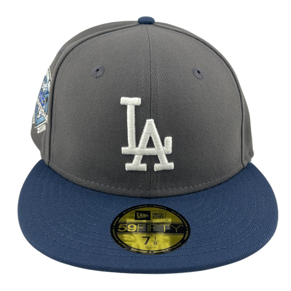 Los Angeles Dodgers Graphite and Ocean Blue Two Tone 50th Anniversary Patch Icy UV New Era 59FIFTY Fitted Hat