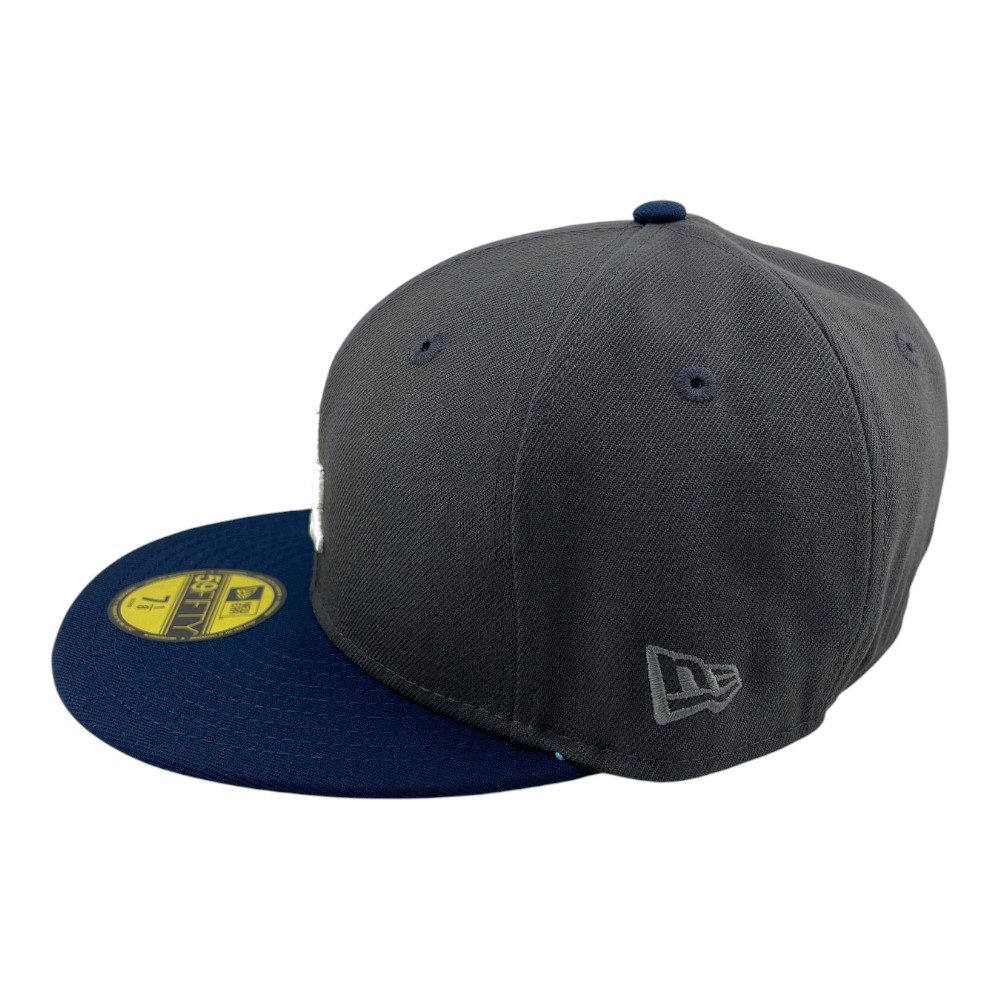 Los Angeles Dodgers Graphite and Ocean Blue Two Tone 50th Anniversary Patch Icy UV New Era 59FIFTY Fitted Hat