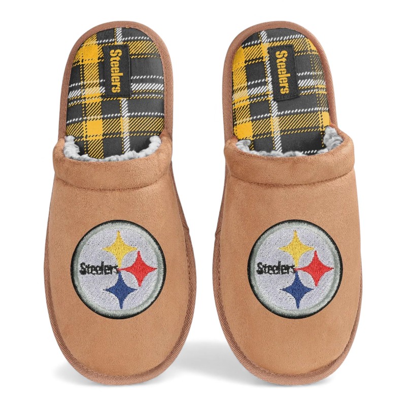 Men's Pittsburgh Steelers Flannel Lined Brown Suede Scuff Slipper