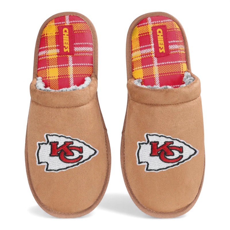 Men's Kansas City Chiefs Flannel Lined Brown Suede Scuff Slipper