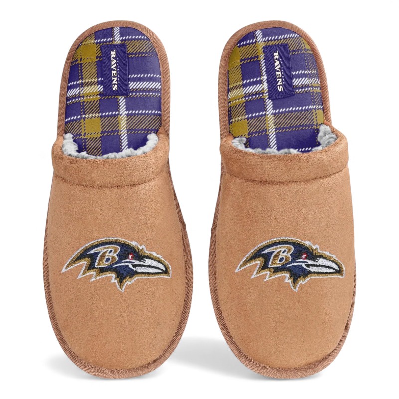 Men's Baltimore Ravens Flannel Lined Brown Suede Scuff Slipper