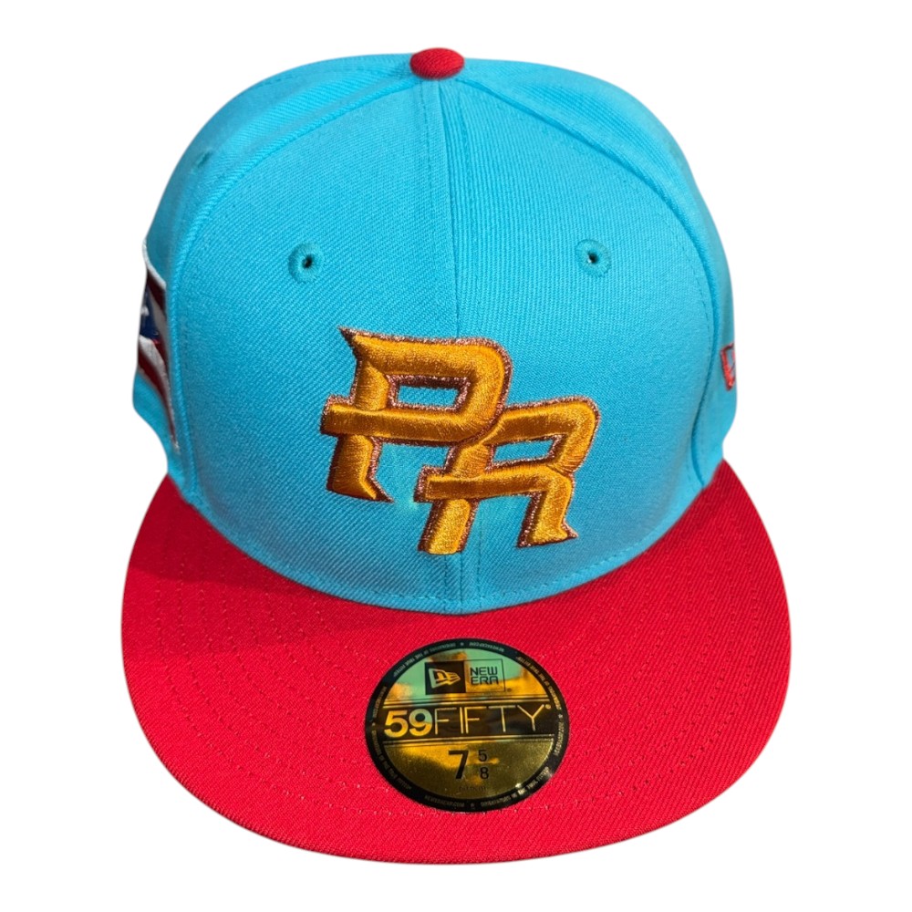 Puerto Rico Vice Blue and Scarlet Flag Patch Gray UV New Era 59FIFTY Fitted Hat
