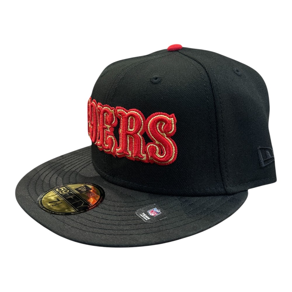 San Francisco 49ers Black Camo Two Tone Wordmark Logo 40th Anniversary Patch Grey UV New Era 59FIFTY Fitted Hat