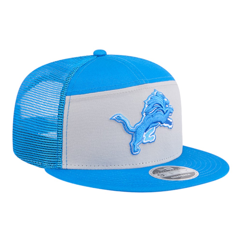 Detroit Lions Blue and Grey Mesh Back Outdoor New Era 9FIFTY Split Panel Snapback Hat