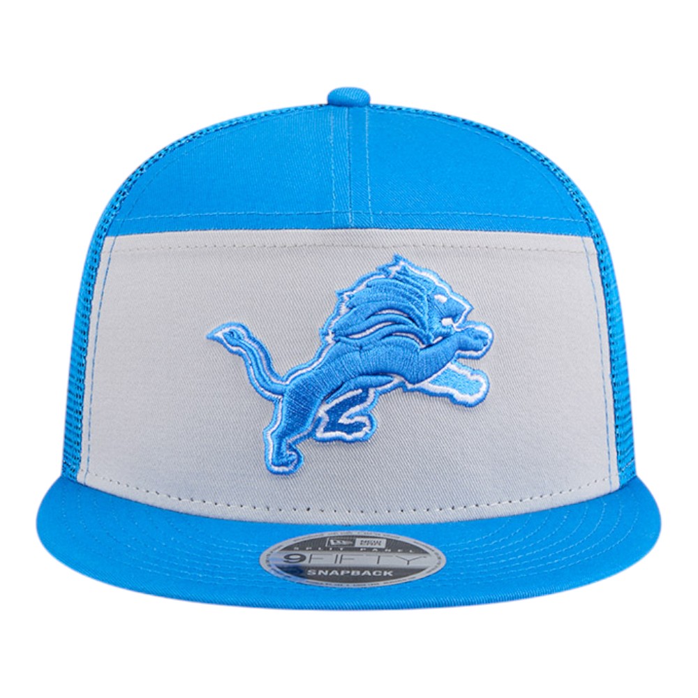 Detroit Lions Blue and Grey Mesh Back Outdoor New Era 9FIFTY Split Panel Snapback Hat