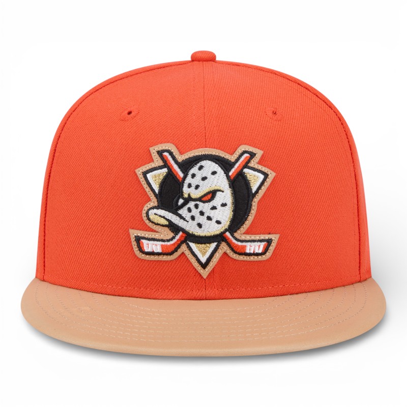 Anaheim Ducks Orange and Leather Visor NHL New Era 59FIFTY Fitted Hat