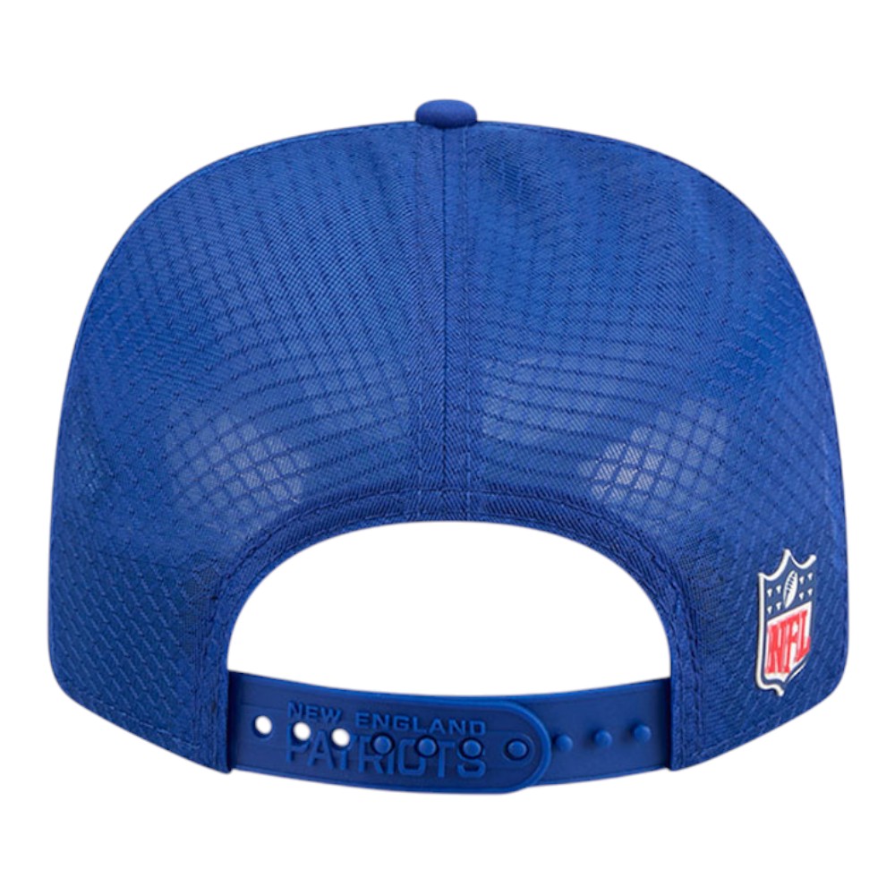 New England Patriots Royal Blue 2025 NFL Sideline New Era 9SEVENTY Trucker Adjustable Snapback Hat