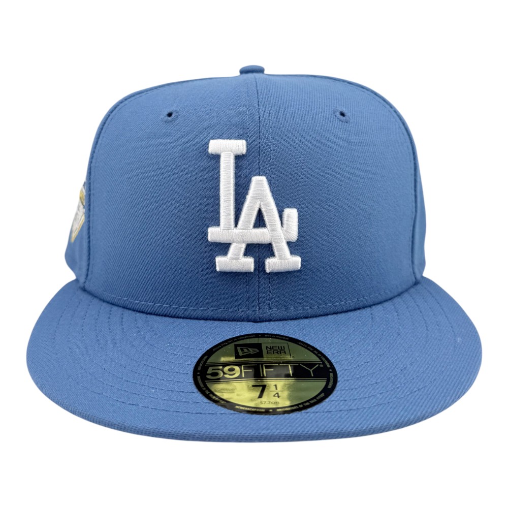 Los Angeles Dodgers Indigo Blue 2025 World Series Champions Patch Grey UV New Era 59FIFTY Fitted Hat