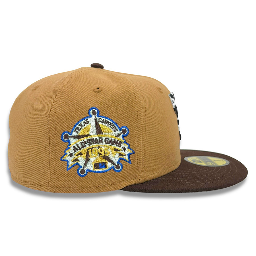 Texas Rangers Brown Cow Print Logo 1995 All Star Game Patch Grey UV New Era 59FIFTY Fitted Hat