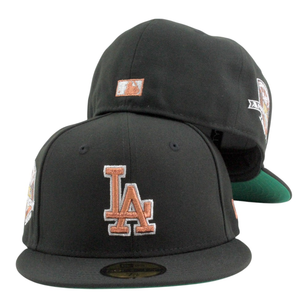 Los Angeles Dodgers Black with Copper LA Logo 50th Anniversary Patch Green UV New Era 59FIFTY Fitted Hat