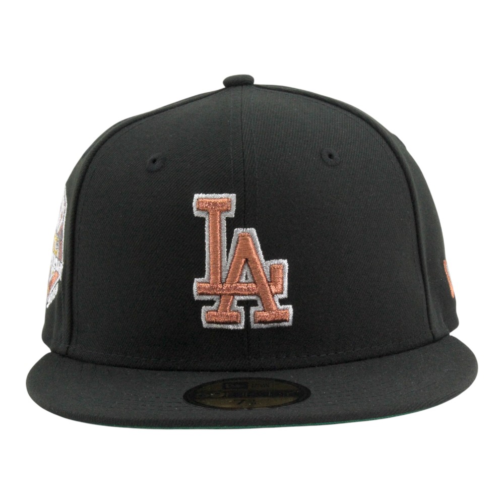 Los Angeles Dodgers Black with Copper LA Logo 50th Anniversary Patch Green UV New Era 59FIFTY Fitted Hat