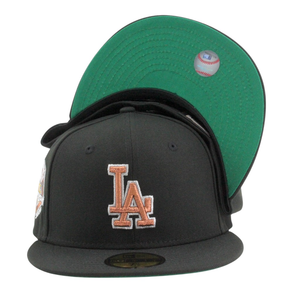 Los Angeles Dodgers Black with Copper LA Logo 50th Anniversary Patch Green UV New Era 59FIFTY Fitted Hat