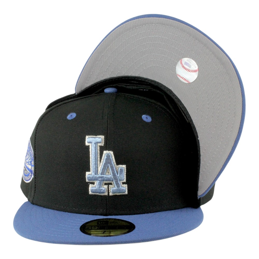 Los Angeles Dodgers Black and Blue Two Tone 50th Anniversary Patch Grey UV New Era 59FIFTY Fitted Hat