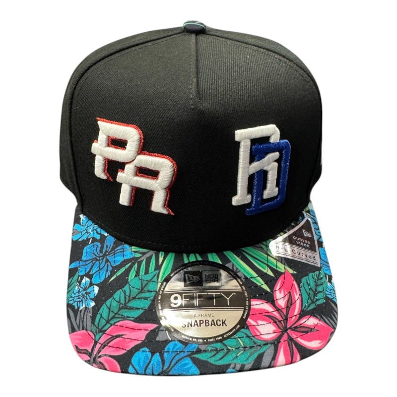 Puerto Rico X Dominican Republic Black and Floral New Era A-Frame Snapback Hat